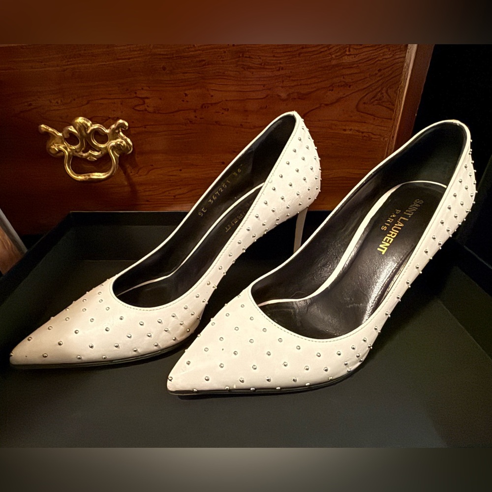 Saint Laurent Studded Leather Heels | Size 36 (6W) w/ box, papers & COA - Picture 2 of 13